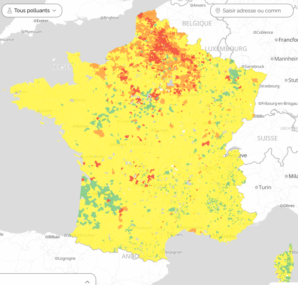 la carte des polluants de l'eau